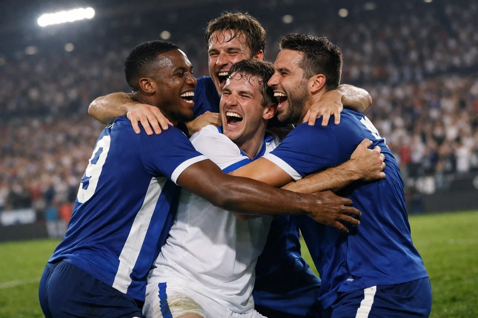 Jugadores celebrando un gol en el campo