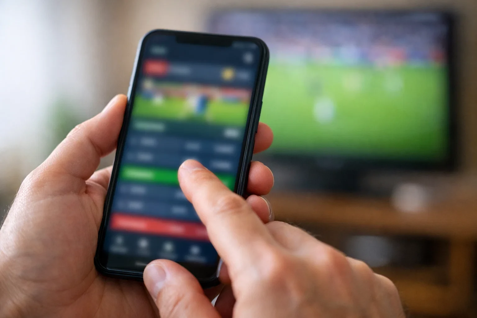 Smartphone mostrando aplicación de apuestas en directo