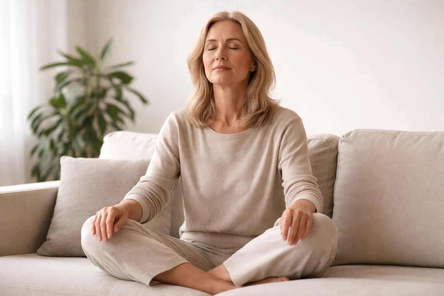 Persona meditando con expresión serena