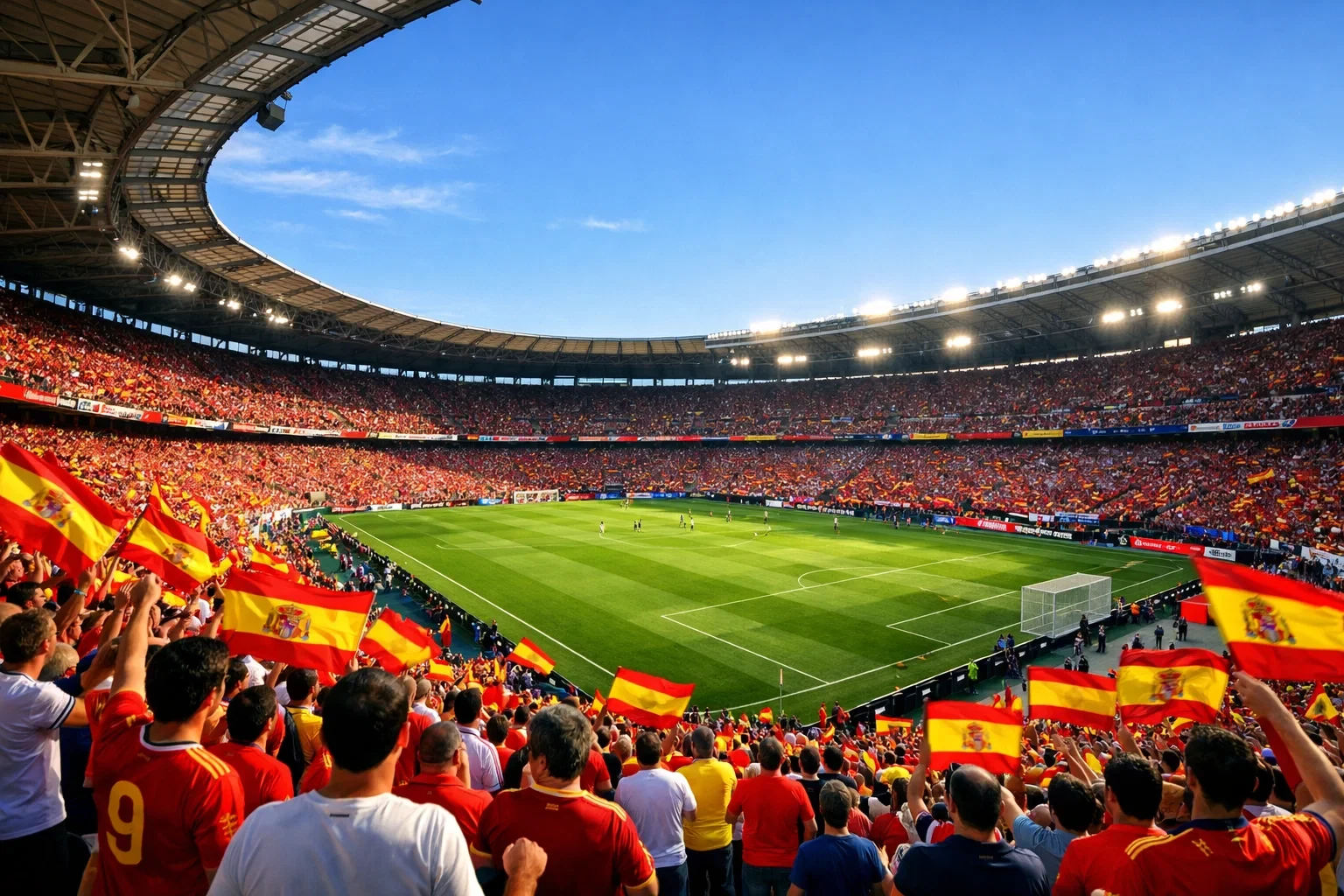 Estadio de fútbol español lleno de aficionados