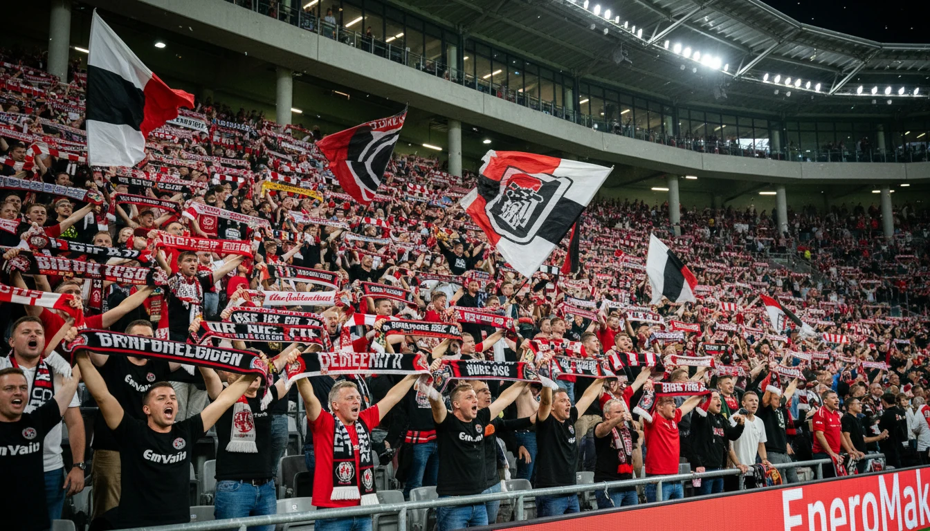 Aficionados alemanes animando en grada de estadio