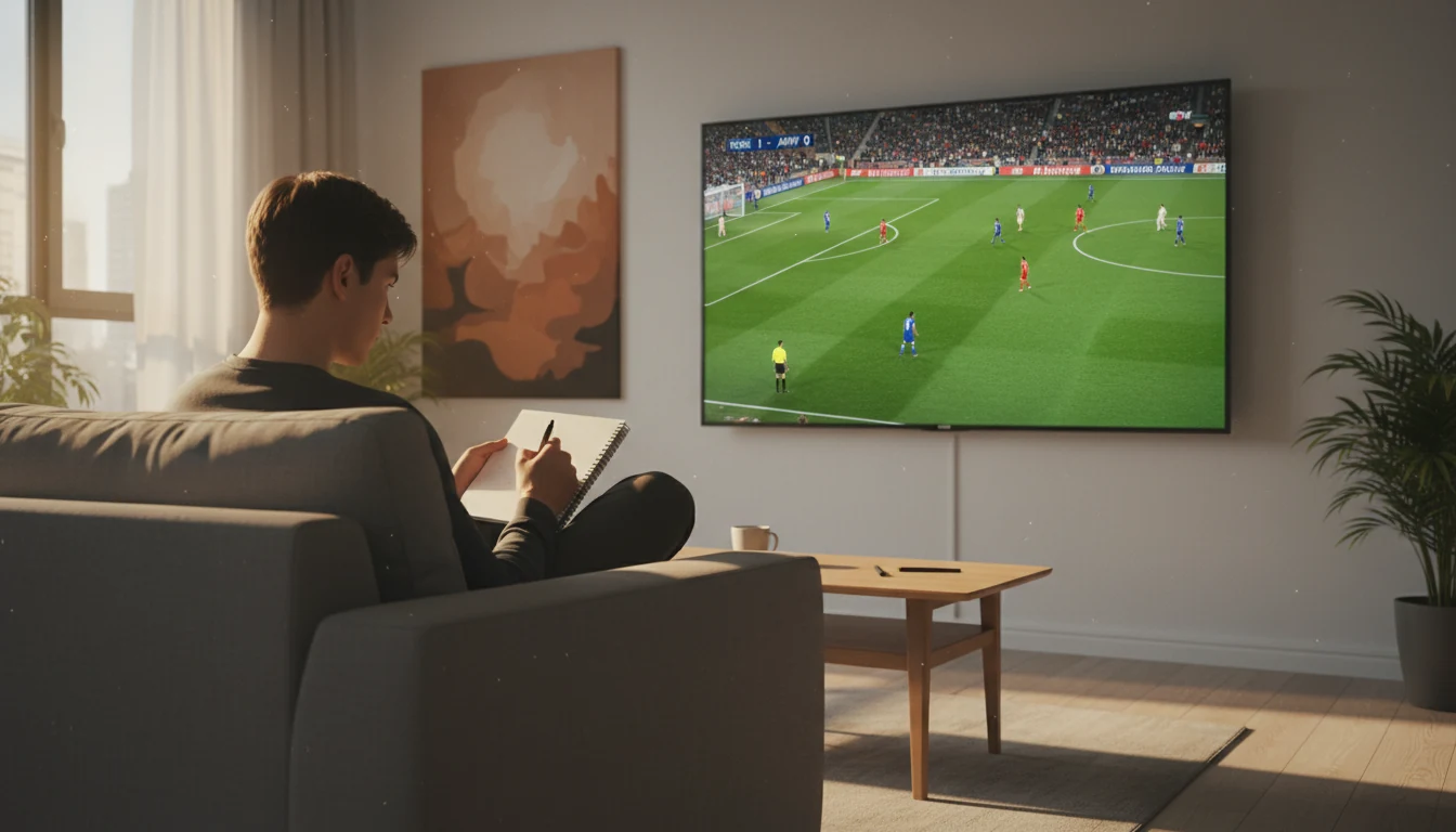 Persona tomando notas mientras ve partido de fútbol