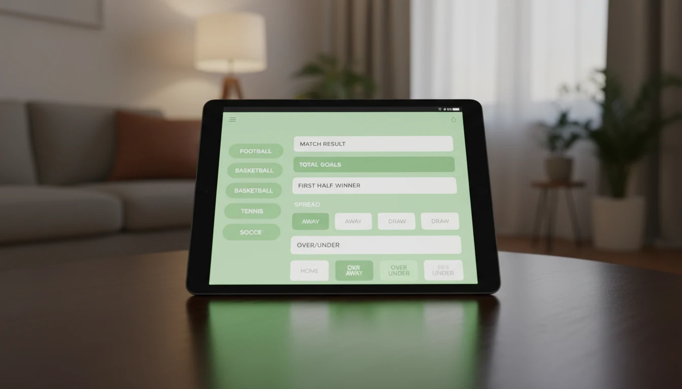 Pantalla mostrando diferentes opciones de mercados de apuestas de fútbol